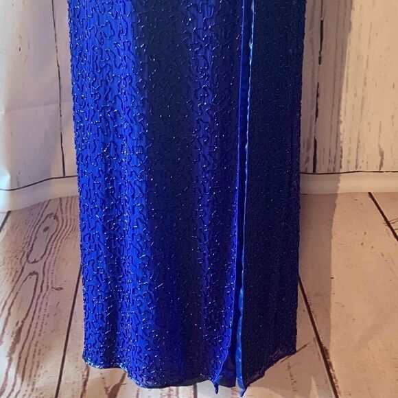 Royal Blue Silk Beaded Dress Sean Collection - Picture 2 of 8